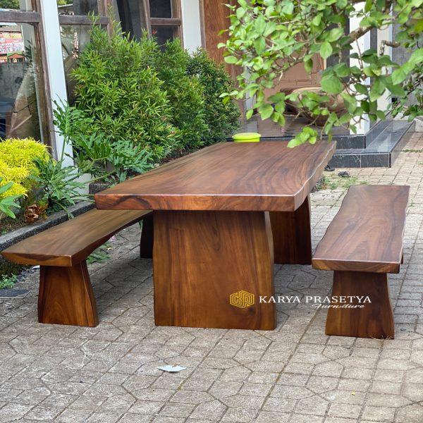 Furniture jepara meja bangku kayu utuh