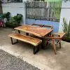 furniture jepara meja makan kayu suar kaki besi