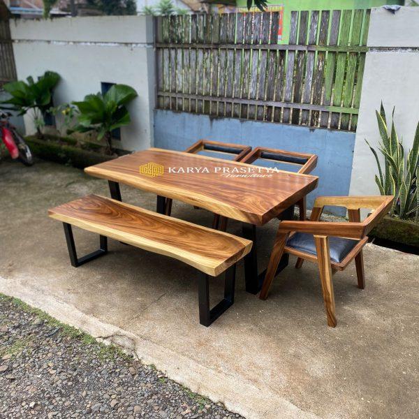 furniture jepara meja makan kayu suar kaki besi