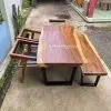 furniture jepara meja makan kayu suar kaki besi